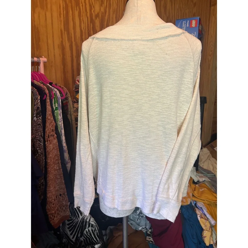 Free People We the Free Don't Forget‎ Me Cream Boatneck Button Long Sleeve Top S